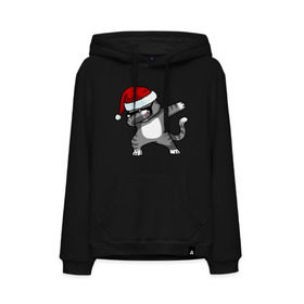 Мужская толстовка хлопок с принтом DAB Cat Santa в городе Новоалтайск, френч-терри, мягкий теплый начес внутри (100% хлопок) | карман-кенгуру, эластичные манжеты и нижняя кромка, капюшон с подкладом и шнурком | даб | кот | новогодний | рождество | шапка