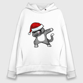 Женское худи Oversize хлопок с принтом DAB Cat Santa в городе Новоалтайск, френч-терри — 70% хлопок, 30% полиэстер. Мягкий теплый начес внутри —100% хлопок | боковые карманы, эластичные манжеты и нижняя кромка, капюшон на магнитной кнопке | даб | кот | новогодний | рождество | шапка