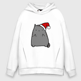 Мужское худи Oversize хлопок с принтом New Year Cat в городе Новоалтайск, френч-терри — 70% хлопок, 30% полиэстер. Мягкий теплый начес внутри —100% хлопок | боковые карманы, эластичные манжеты и нижняя кромка, капюшон на магнитной кнопке | кот | новогодний | рождество | шапка