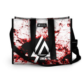 Сумка-шоппер 3D с принтом LINKIN PARK BLOOD COLLECTION в городе Новоалтайск, 100% полиэстер | застегивается на металлическую кнопку; внутренний карман застегивается на молнию. Стенки укреплены специальным мягким материалом, чтобы защитить содержимое от несильных ударов
 | linkin park | logo | music | pop | rock | альтернатива | металл | музыка | музыкальный | поп | рок | честер беннингтон