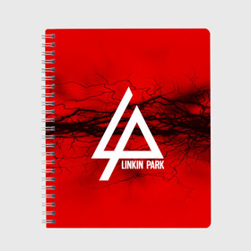 Тетрадь с принтом LINKIN PARK lightning red в городе Новоалтайск, 100% бумага | 48 листов, плотность листов — 60 г/м2, плотность картонной обложки — 250 г/м2. Листы скреплены сбоку удобной пружинной спиралью. Уголки страниц и обложки скругленные. Цвет линий — светло-серый
 | linkin park | logo | music | pop | rock | альтернатива | металл | музыка | музыкальный | поп | рок | честер беннингтон