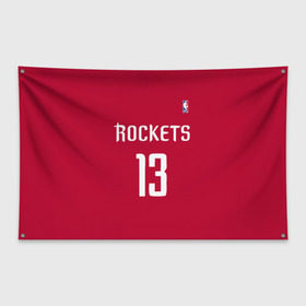 Флаг-баннер с принтом Houston Rockets в городе Новоалтайск, 100% полиэстер | размер 67 х 109 см, плотность ткани — 95 г/м2; по краям флага есть четыре люверса для крепления | 13 | fear the beard | houston rockets | nba | rise sports | баскетбол | баскетбольная | джеймс харден | нба | номер | спортивная | форма | хьюстон рокетс