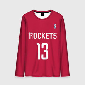 Мужской лонгслив 3D с принтом Houston Rockets в городе Новоалтайск, 100% полиэстер | длинные рукава, круглый вырез горловины, полуприлегающий силуэт | 13 | fear the beard | houston rockets | nba | rise sports | баскетбол | баскетбольная | джеймс харден | нба | номер | спортивная | форма | хьюстон рокетс
