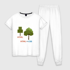 Женская пижама хлопок с принтом Веб-дизайнеры html + css в городе Новоалтайск, 100% хлопок | брюки и футболка прямого кроя, без карманов, на брюках мягкая резинка на поясе и по низу штанин | css | html | веб дизайн | дерево | дизайн | программирование | программист