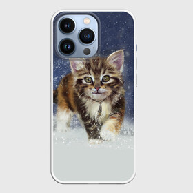 Чехол для iPhone 13 Pro с принтом Зимний котик в городе Новоалтайск,  |  | Тематика изображения на принте: зима | кот | котенок | кошка | новый год | снег | снежинка | снежок