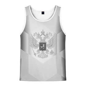Мужская майка 3D с принтом RUSSIA - Black Collection в городе Новоалтайск, 100% полиэстер | круглая горловина, приталенный силуэт, длина до линии бедра. Пройма и горловина окантованы тонкой бейкой | Тематика изображения на принте: russia | герб | двуглавый орел | россия | триколор
