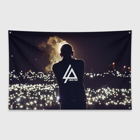 Флаг-баннер с принтом Linkin Park в городе Новоалтайск, 100% полиэстер | размер 67 х 109 см, плотность ткани — 95 г/м2; по краям флага есть четыре люверса для крепления | alternative | bennington | chester | legend | linkin | metal | music | park | rock | stage | альтернатива | беннингтон | вокал | легенда | линкин | метал | музыка | огни | парк | рок | сцена | честер