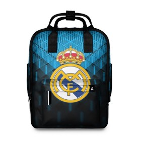 Женский рюкзак 3D с принтом Real Madrid 2018 Original в городе Новоалтайск, 100% полиэстер | лямки с регулируемой длиной, сверху ручки, чтобы рюкзак нести как сумку. Основное отделение закрывается на молнию, как и внешний карман. Внутри два дополнительных кармана, один из которых закрывается на молнию. По бокам два дополнительных кармашка, куда поместится маленькая бутылочка
 | Тематика изображения на принте: emirates | fc | real madrid | геометрия | реал мадрид | футбольный клуб | эмблема