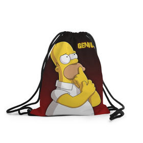 Рюкзак-мешок 3D с принтом Homer GENIUS в городе Новоалтайск, 100% полиэстер | плотность ткани — 200 г/м2, размер — 35 х 45 см; лямки — толстые шнурки, застежка на шнуровке, без карманов и подкладки | Тематика изображения на принте: bart | genius | halloween | homer | lisa | simpsons | барт | гений | гомер | лиза | мэгги | симпсоны