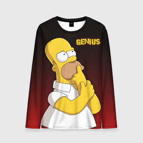 Мужской лонгслив 3D с принтом Homer GENIUS в городе Новоалтайск, 100% полиэстер | длинные рукава, круглый вырез горловины, полуприлегающий силуэт | bart | genius | halloween | homer | lisa | simpsons | барт | гений | гомер | лиза | мэгги | симпсоны
