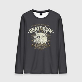 Мужской лонгслив 3D с принтом Beatdown Ghetto 1986 в городе Новоалтайск, 100% полиэстер | длинные рукава, круглый вырез горловины, полуприлегающий силуэт | bones | gothic | grunge | horns | lightning | rock and roll | skeleton | skull | tattoo | готика | гранж | кости | молнии | рога | рок н ролл | скелет | тату | череп