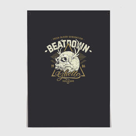 Постер с принтом Beatdown Ghetto 1986 в городе Новоалтайск, 100% бумага
 | бумага, плотность 150 мг. Матовая, но за счет высокого коэффициента гладкости имеет небольшой блеск и дает на свету блики, но в отличии от глянцевой бумаги не покрыта лаком | bones | gothic | grunge | horns | lightning | rock and roll | skeleton | skull | tattoo | готика | гранж | кости | молнии | рога | рок н ролл | скелет | тату | череп