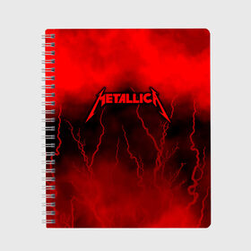 Тетрадь с принтом Metallica в городе Новоалтайск, 100% бумага | 48 листов, плотность листов — 60 г/м2, плотность картонной обложки — 250 г/м2. Листы скреплены сбоку удобной пружинной спиралью. Уголки страниц и обложки скругленные. Цвет линий — светло-серый
 | metallica | группа | джеймс хэтфилд | кирк хэмметт | ларс ульрих | метал | металика | металлика | миталика | музыка | роберт трухильо | рок | трэш | трэшметал | хард | хардрок | хеви | хевиметал
