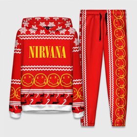 Женский костюм 3D (с толстовкой) с принтом Праздничный Nirvana в городе Новоалтайск,  |  | cobain | kurt | nirvana | альтернативный | гранж | группа | дональд | знак | кобейн | красный | курт | музыка | музыкант | надпись | нервана | нирвана | новогодний | новоселич | новый год | певец | праздник