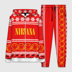 Женский костюм 3D с принтом Праздничный Nirvana в городе Новоалтайск,  |  | cobain | kurt | nirvana | альтернативный | гранж | группа | дональд | знак | кобейн | красный | курт | музыка | музыкант | надпись | нервана | нирвана | новогодний | новоселич | новый год | певец | праздник