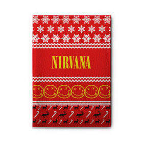 Обложка для автодокументов с принтом Праздничный Nirvana в городе Новоалтайск, натуральная кожа |  размер 19,9*13 см; внутри 4 больших “конверта” для документов и один маленький отдел — туда идеально встанут права | cobain | kurt | nirvana | альтернативный | гранж | группа | дональд | знак | кобейн | красный | курт | музыка | музыкант | надпись | нервана | нирвана | новогодний | новоселич | новый год | певец | праздник