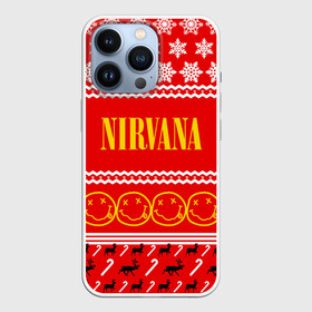 Чехол для iPhone 13 Pro с принтом Праздничный Nirvana в городе Новоалтайск,  |  | Тематика изображения на принте: cobain | kurt | nirvana | альтернативный | гранж | группа | дональд | знак | кобейн | красный | курт | музыка | музыкант | надпись | нервана | нирвана | новогодний | новоселич | новый год | певец | праздник