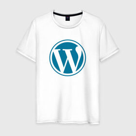 Мужская футболка хлопок с принтом WordPress CMS в городе Новоалтайск, 100% хлопок | прямой крой, круглый вырез горловины, длина до линии бедер, слегка спущенное плечо. | wordpress | вордпрес | вордпресс
