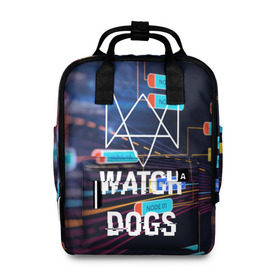 Женский рюкзак 3D с принтом Watch Dogs в городе Новоалтайск, 100% полиэстер | лямки с регулируемой длиной, сверху ручки, чтобы рюкзак нести как сумку. Основное отделение закрывается на молнию, как и внешний карман. Внутри два дополнительных кармана, один из которых закрывается на молнию. По бокам два дополнительных кармашка, куда поместится маленькая бутылочка
 | game | wath dogs 2 | город | девушка | дрон | игры | компьютеры | пистолет | телефон | технологии | хакер