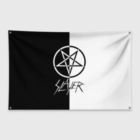 Флаг-баннер с принтом Slayer в городе Новоалтайск, 100% полиэстер | размер 67 х 109 см, плотность ткани — 95 г/м2; по краям флага есть четыре люверса для крепления | slayer | группа | гэри холт | керри кинг | метал | музыка | пентаграмма | песни | пол бостаф | рок | слаер | слайер | слеар | слеер | слейр | слеяр | том арайа | трэш | тяжелый | хеви