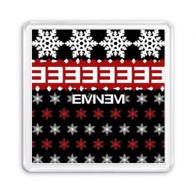 Магнит 55*55 с принтом Праздничный Eminem в городе Новоалтайск, Пластик | Размер: 65*65 мм; Размер печати: 55*55 мм | Тематика изображения на принте: hip hop | hiphop | mc | rap | брюс | еменем | еминем | зачитал | знак | красный | маршалл | мс | мэтерс | надпись | новогодний | новый год | праздник | реп | репер | речитатив | рождество | рэп | рэпер | снежинки | хип