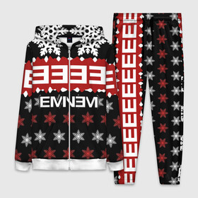 Женский костюм 3D с принтом Праздничный Eminem в городе Новоалтайск,  |  | hip hop | hiphop | mc | rap | брюс | еменем | еминем | зачитал | знак | красный | маршалл | мс | мэтерс | надпись | новогодний | новый год | праздник | реп | репер | речитатив | рождество | рэп | рэпер | снежинки | хип