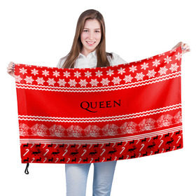 Флаг 3D с принтом Праздничный Queen в городе Новоалтайск, 100% полиэстер | плотность ткани — 95 г/м2, размер — 67 х 109 см. Принт наносится с одной стороны | paul rodg | queen | quen | брайан мэй | глэм | группа | джон дикон | знак | квин | королева | красный | куин | меркури | меркьюри | мэркури | надпись | новогодний | новый год | поп | праздник | роджер тейлор