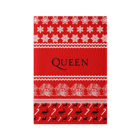 Обложка для паспорта матовая кожа с принтом Праздничный Queen в городе Новоалтайск, натуральная матовая кожа | размер 19,3 х 13,7 см; прозрачные пластиковые крепления | paul rodg | queen | quen | брайан мэй | глэм | группа | джон дикон | знак | квин | королева | красный | куин | меркури | меркьюри | мэркури | надпись | новогодний | новый год | поп | праздник | роджер тейлор