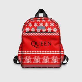 Детский рюкзак 3D с принтом Праздничный Queen в городе Новоалтайск, 100% полиэстер | лямки с регулируемой длиной, сверху петелька, чтобы рюкзак можно было повесить на вешалку. Основное отделение закрывается на молнию, как и внешний карман. Внутри дополнительный карман. По бокам два дополнительных кармашка | paul rodg | queen | quen | брайан мэй | глэм | группа | джон дикон | знак | квин | королева | красный | куин | меркури | меркьюри | мэркури | надпись | новогодний | новый год | поп | праздник | роджер тейлор