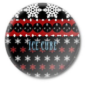 Значок с принтом Праздничный Ice Cube в городе Новоалтайск,  металл | круглая форма, металлическая застежка в виде булавки | Тематика изображения на принте: hip hop | hiphop | ice cube | mc | n.w.a | rap | айс | джексон | западное по | знак | красный | куб | кубе | кубик льда | кьюб | мс | надпись | новогодний | новый год | о ши | оши | праздник | реп | репер | речитатив | рождество