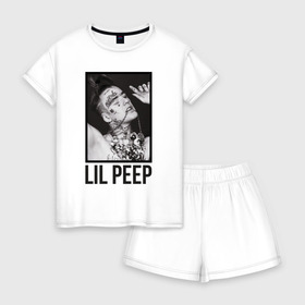 Женская пижама с шортиками хлопок с принтом Little fashion white в городе Новоалтайск, 100% хлопок | футболка прямого кроя, шорты свободные с широкой мягкой резинкой | lil peep | rap | густав ор | лил пип | рэп