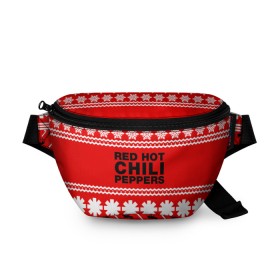 Поясная сумка 3D с принтом Праздничный RHCP в городе Новоалтайск, 100% полиэстер | плотная ткань, ремень с регулируемой длиной, внутри несколько карманов для мелочей, основное отделение и карман с обратной стороны сумки застегиваются на молнию | red hot chili peppers | rhcp | альтернативный | группа | джош клингхоффер | знак | красные острые перцы чили | красный | метал | надпись | новогодний | новый год | праздник | ред хот ч | рождество | рок | рхчп | рэп