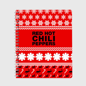 Тетрадь с принтом Праздничный RHCP в городе Новоалтайск, 100% бумага | 48 листов, плотность листов — 60 г/м2, плотность картонной обложки — 250 г/м2. Листы скреплены сбоку удобной пружинной спиралью. Уголки страниц и обложки скругленные. Цвет линий — светло-серый
 | red hot chili peppers | rhcp | альтернативный | группа | джош клингхоффер | знак | красные острые перцы чили | красный | метал | надпись | новогодний | новый год | праздник | ред хот ч | рождество | рок | рхчп | рэп