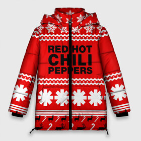 Женская зимняя куртка 3D с принтом Праздничный RHCP в городе Новоалтайск, верх — 100% полиэстер; подкладка — 100% полиэстер; утеплитель — 100% полиэстер | длина ниже бедра, силуэт Оверсайз. Есть воротник-стойка, отстегивающийся капюшон и ветрозащитная планка. 

Боковые карманы с листочкой на кнопках и внутренний карман на молнии | red hot chili peppers | rhcp | альтернативный | группа | джош клингхоффер | знак | красные острые перцы чили | красный | метал | надпись | новогодний | новый год | праздник | ред хот ч | рождество | рок | рхчп | рэп
