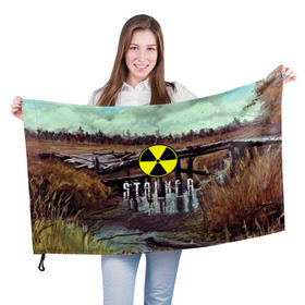 Флаг 3D с принтом S.T.A.L.K.E.R ИЛЬЯ в городе Новоалтайск, 100% полиэстер | плотность ткани — 95 г/м2, размер — 67 х 109 см. Принт наносится с одной стороны | s.t.a.l.k.e.r. | stalker |   припять | илья | сталкер | чернобыль