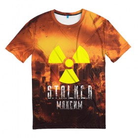 Мужская футболка 3D с принтом S.T.A.L.K.E.R Максим в городе Новоалтайск, 100% полиэфир | прямой крой, круглый вырез горловины, длина до линии бедер | s.t.a.l.k.e.r. | stalker | максим | припять | сталкер | чернобыль