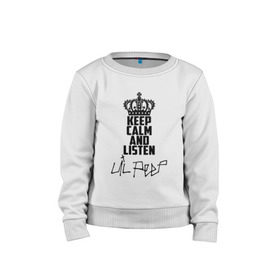 Детский свитшот хлопок с принтом Keep calm and listen Lil Peep в городе Новоалтайск, 100% хлопок | круглый вырез горловины, эластичные манжеты, пояс и воротник | awful things | gustav hr | lil peep | густав ор | клауд | клауд рэп | лил | певец | пип | пост эмо | реп | репер | рэп | рэпер | трэп | хип | хип хоп | хипхоп | хоп | эмо | эмо трэп