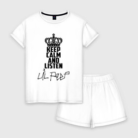 Женская пижама с шортиками хлопок с принтом Keep calm and listen Lil Peep в городе Новоалтайск, 100% хлопок | футболка прямого кроя, шорты свободные с широкой мягкой резинкой | awful things | gustav hr | lil peep | густав ор | клауд | клауд рэп | лил | певец | пип | пост эмо | реп | репер | рэп | рэпер | трэп | хип | хип хоп | хипхоп | хоп | эмо | эмо трэп