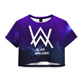 Женская футболка 3D укороченная с принтом Alan Walker SPACE COLLECTION в городе Новоалтайск, 100% полиэстер | круглая горловина, длина футболки до линии талии, рукава с отворотами | alan walker | club | music | абстракция | клубная музыка | космос | краски | музыка