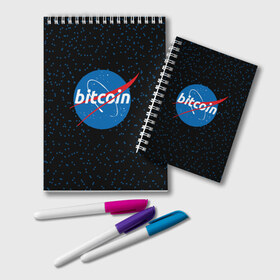 Блокнот с принтом BITCOIN в стиле NASA в городе Новоалтайск, 100% бумага | 48 листов, плотность листов — 60 г/м2, плотность картонной обложки — 250 г/м2. Листы скреплены удобной пружинной спиралью. Цвет линий — светло-серый
 | Тематика изображения на принте: bitcoin | btc | crypto | биткоин | валюта | деньги | криптовалюта | майнер | майнинг | цифровое золото