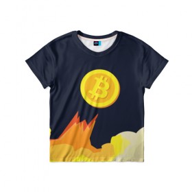 Детская футболка 3D с принтом BITCOIN UP в городе Новоалтайск, 100% гипоаллергенный полиэфир | прямой крой, круглый вырез горловины, длина до линии бедер, чуть спущенное плечо, ткань немного тянется | bitcoin | btc | crypto | биткоин | валюта | деньги | криптовалюта | майнер | майнинг | цифровое золото