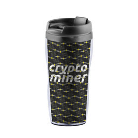 Термокружка-непроливайка с принтом CRYPTO MINER в городе Новоалтайск, внутренняя часть — пищевой пластик, наружная часть — прозрачный пластик, между ними — полиграфическая вставка с рисунком | объем — 350 мл, герметичная крышка | bitcoin | btc | crypto | miner | mining | биткоин | валюта | деньги | криптовалюта | майнинг | цифровое золото