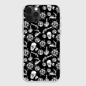 Чехол для iPhone 12 Pro Max с принтом Pirates Pattern в городе Новоалтайск, Силикон |  | паттерн | пиратский | пираты | черно белый