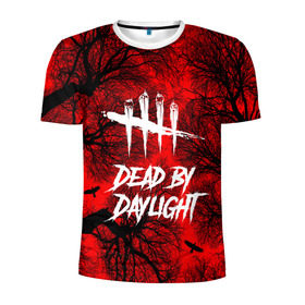 Мужская футболка 3D спортивная с принтом Dead by Daylight в городе Новоалтайск, 100% полиэстер с улучшенными характеристиками | приталенный силуэт, круглая горловина, широкие плечи, сужается к линии бедра | maniacs | выживалка | жертвы | мертвые днем | ужас | хоррор