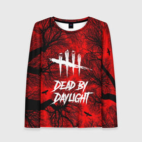 Женский лонгслив 3D с принтом Dead by Daylight в городе Новоалтайск, 100% полиэстер | длинные рукава, круглый вырез горловины, полуприлегающий силуэт | maniacs | выживалка | жертвы | мертвые днем | ужас | хоррор