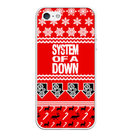 Чехол для iPhone 5/5S матовый с принтом Праздничный System of a Down в городе Новоалтайск, Силикон | Область печати: задняя сторона чехла, без боковых панелей | soad | soil | system of a down | группа | дав | дарон малакян | джон долмаян | знак | красный | надпись | новогодний | новый год | оф | праздник | рождество | рок | серж танкян | систем | снежинки | соад | сод | соэд