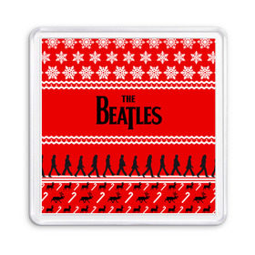 Магнит 55*55 с принтом Праздничный The Beatles в городе Новоалтайск, Пластик | Размер: 65*65 мм; Размер печати: 55*55 мм | Тематика изображения на принте: beatles | the beatles | бител | битлз | битлс | битлы | группа | джон леннон | джордж харрисон | жуки | знак | красный | ливерпульская четвёрка | мерсибит | надпись | новогодний | новый год | пол маккартни | поп
