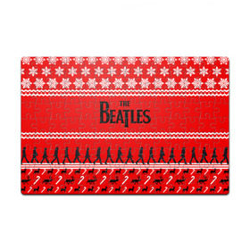 Пазл магнитный 126 элементов с принтом Праздничный The Beatles в городе Новоалтайск, полимерный материал с магнитным слоем | 126 деталей, размер изделия —  180*270 мм | Тематика изображения на принте: beatles | the beatles | бител | битлз | битлс | битлы | группа | джон леннон | джордж харрисон | жуки | знак | красный | ливерпульская четвёрка | мерсибит | надпись | новогодний | новый год | пол маккартни | поп