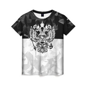 Женская футболка 3D с принтом RUSSIA - Black Collection в городе Новоалтайск, 100% полиэфир ( синтетическое хлопкоподобное полотно) | прямой крой, круглый вырез горловины, длина до линии бедер | russia | герб | двуглавый орел | патриот | россия