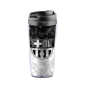 Термокружка-непроливайка с принтом FC Barca Black Collection в городе Новоалтайск, внутренняя часть — пищевой пластик, наружная часть — прозрачный пластик, между ними — полиграфическая вставка с рисунком | объем — 350 мл, герметичная крышка | fc barcelona | fcb | барселона | спорт | спортивные | футбол | футбольный клуб